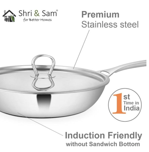 Shri & Sam Stainless Steel Platinum Plain Heavy Weight Fry Pan - Image 2